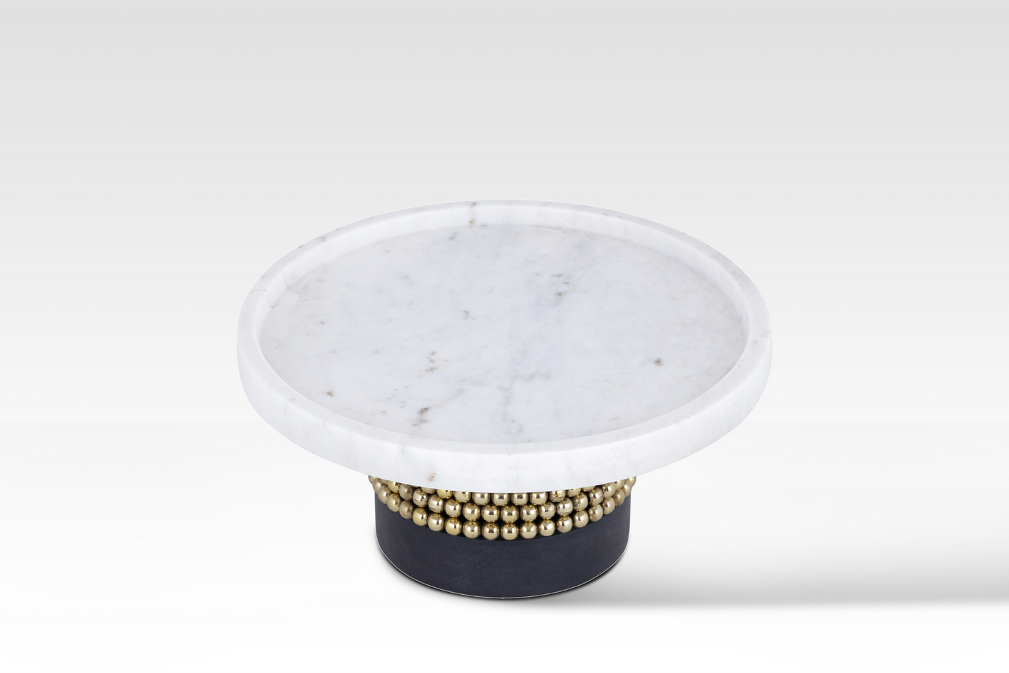 Aurelia Cake Stand In Black By Belle Aura Top View Highlighting Smooth Marble Top