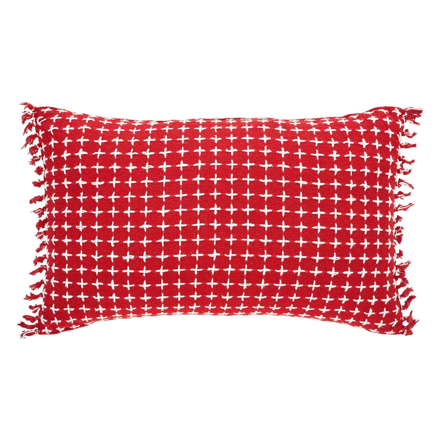 Gallen Red White Pillow Fringed