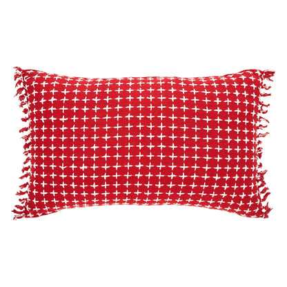 Gallen Red White Pillow Fringed