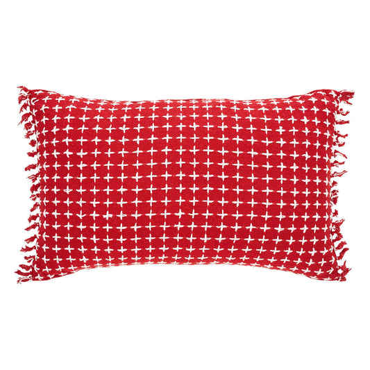 Gallen Red White Pillow Fringed