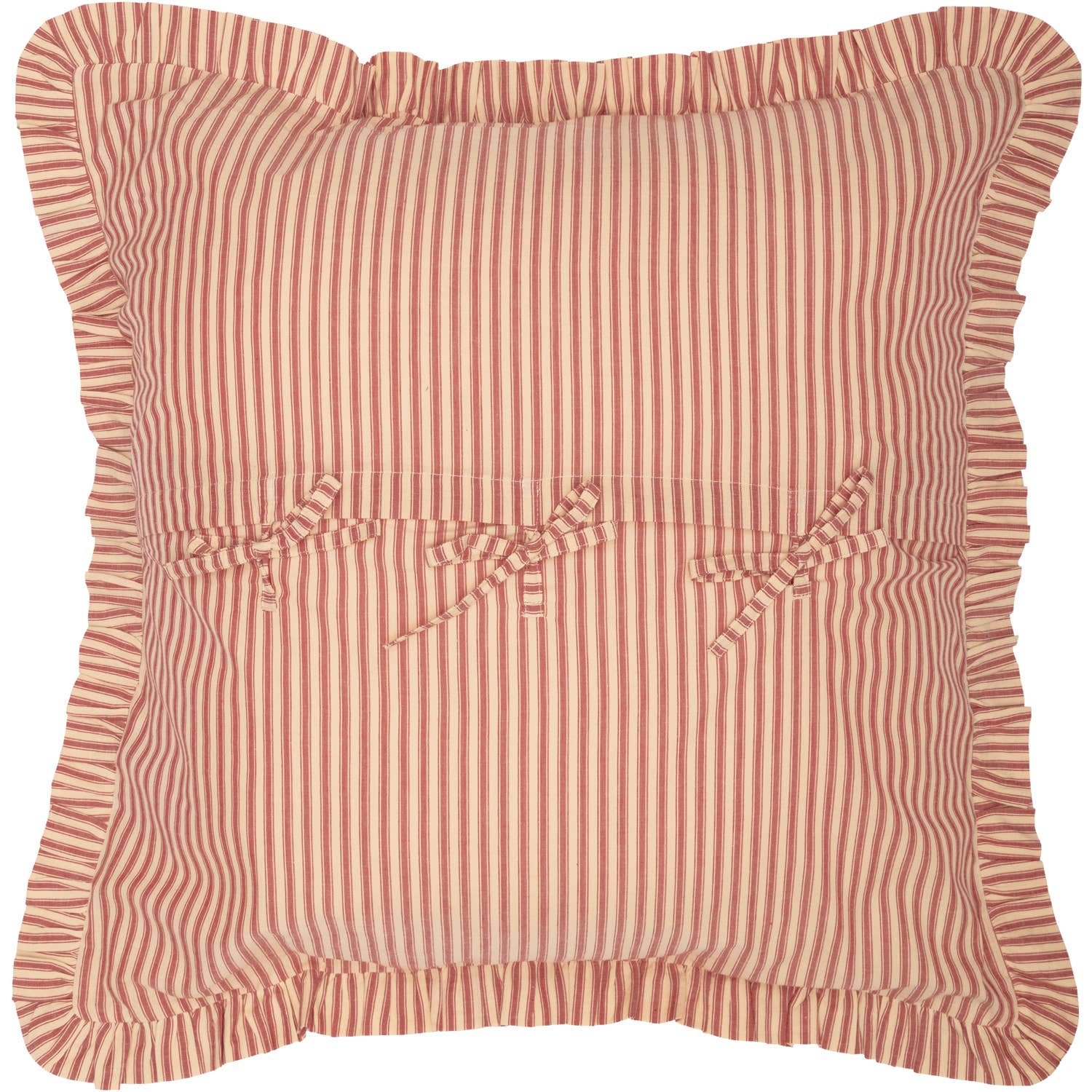 Back View Of Sawyer Mill Red Ticking Stripe Fabric Euro Sham With Measuring Details By Belle Aura
