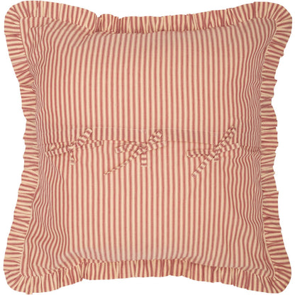 Back View Of Sawyer Mill Red Ticking Stripe Fabric Euro Sham With Measuring Details By Belle Aura