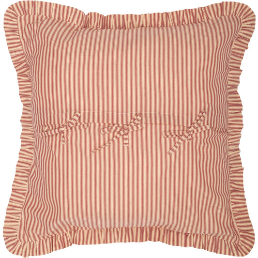 Back View Of Sawyer Mill Red Ticking Stripe Fabric Euro Sham With Measuring Details By Belle Aura