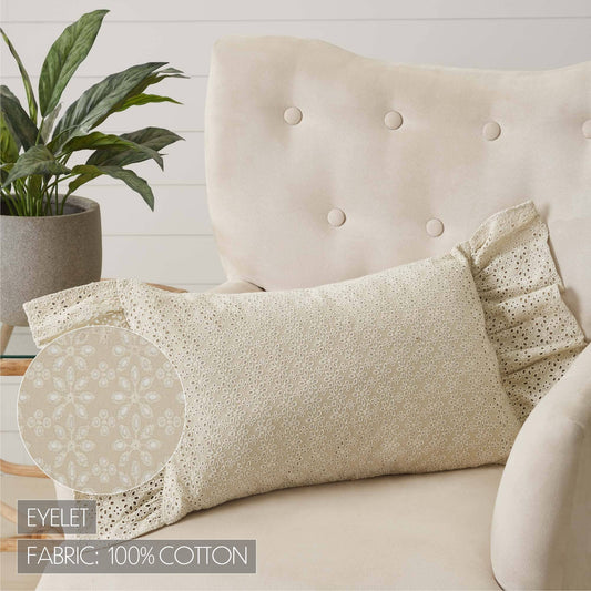 Camilia Eyelet Pillow By Belle Aura Close-Up Of Soft Tan Floral Eyelet Design