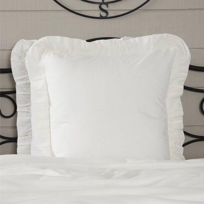 Front view of Elizabeth Ruffled White Euro Sham pillow by belle aura