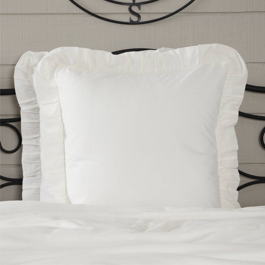 Front view of Elizabeth Ruffled White Euro Sham pillow by belle aura