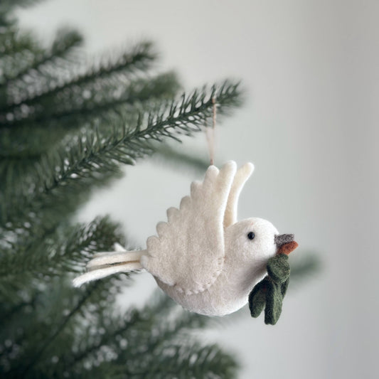 Handcrafted Felt Dove with Olive Twig Ornament
