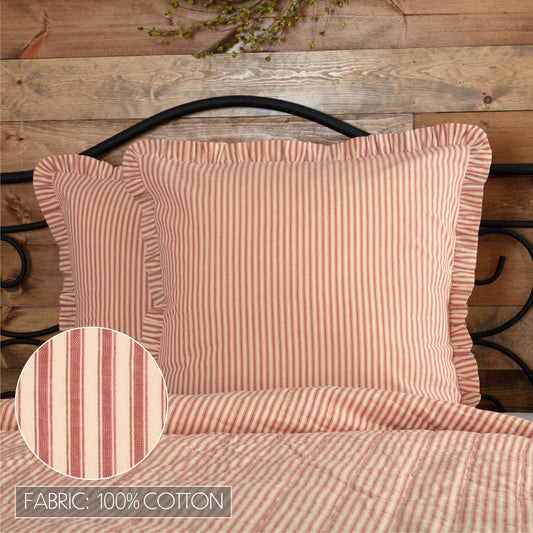 Sawyer Mill Red Ticking Stripe Fabric Euro Sham Close-Up Detail Made Of Cotton By Belle Aura