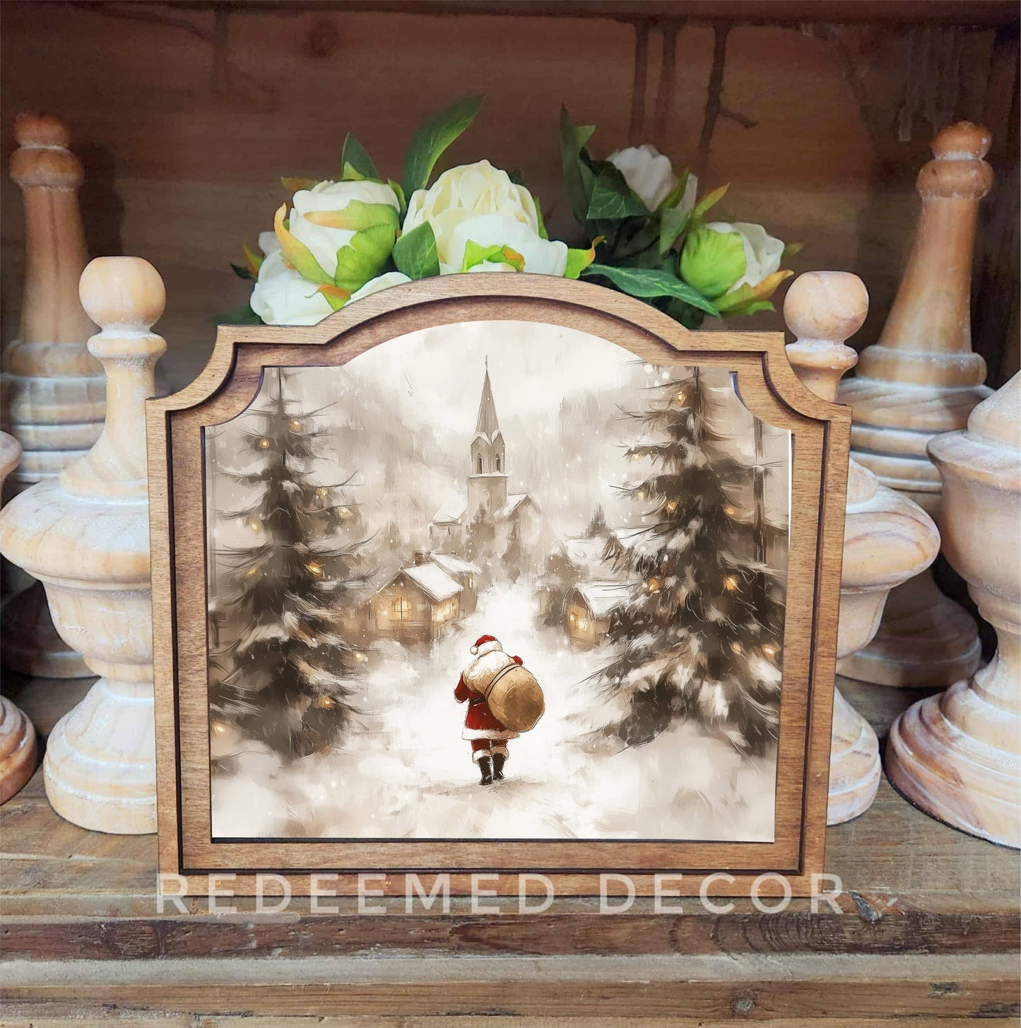 Santa Village Framed Canvas Art