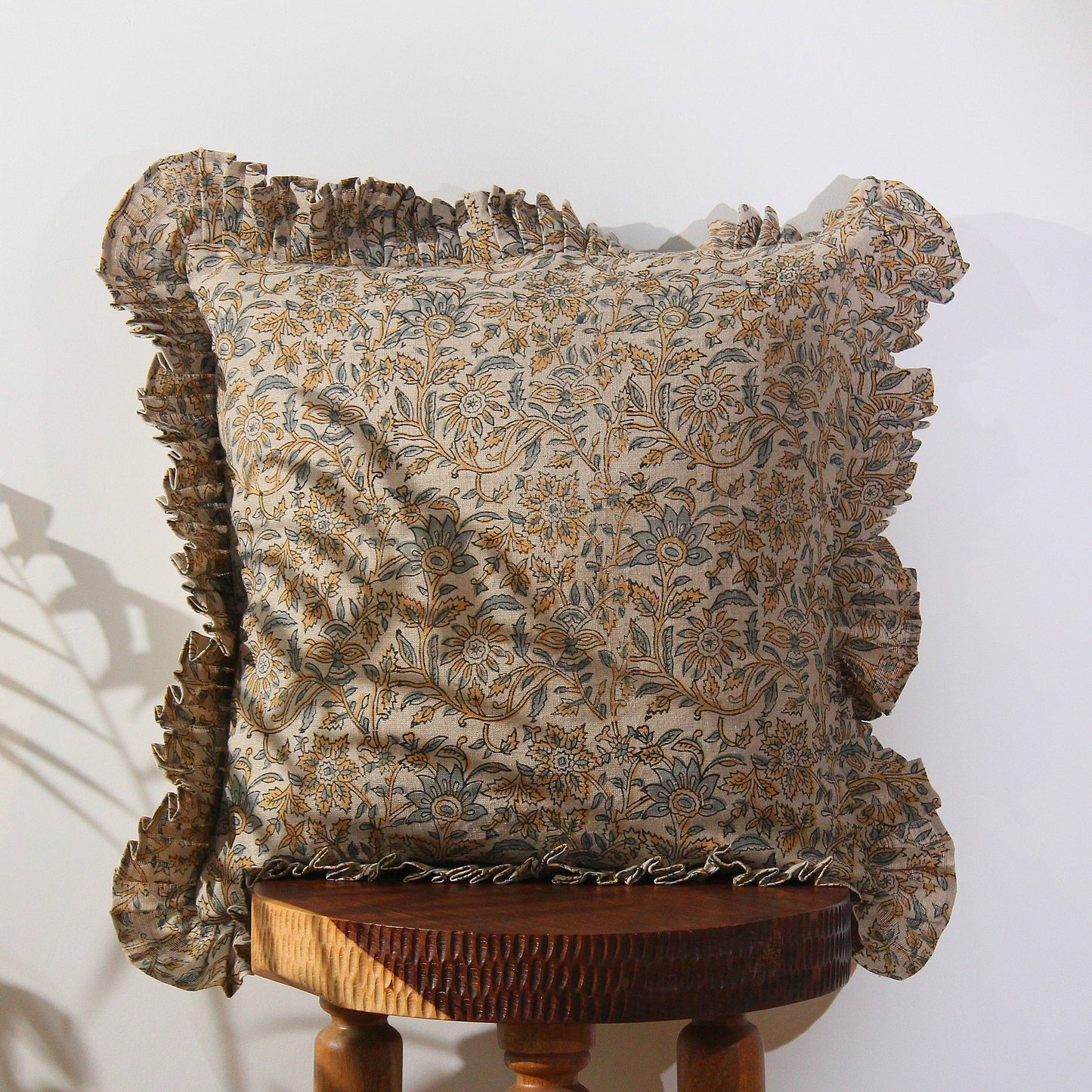 Floral Hand Block Printed Linen Pillow