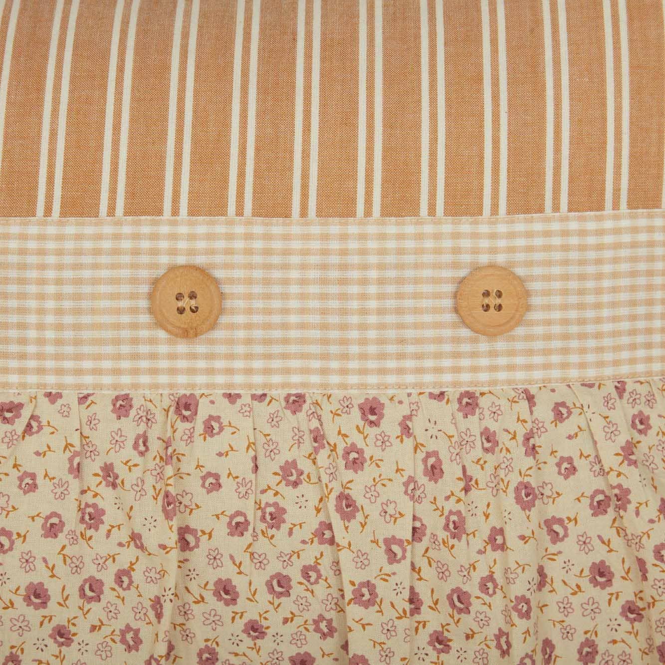 Close-Up of Buttons and Floral Camilia Ruffled Pillow by Belle Aura
