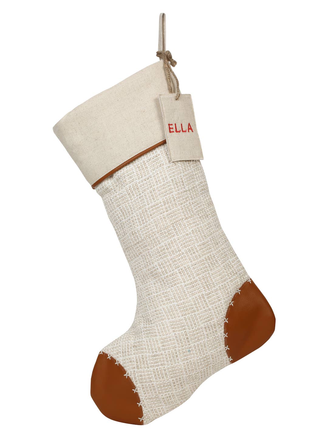 Linen & Vegan Leather Christmas Stocking