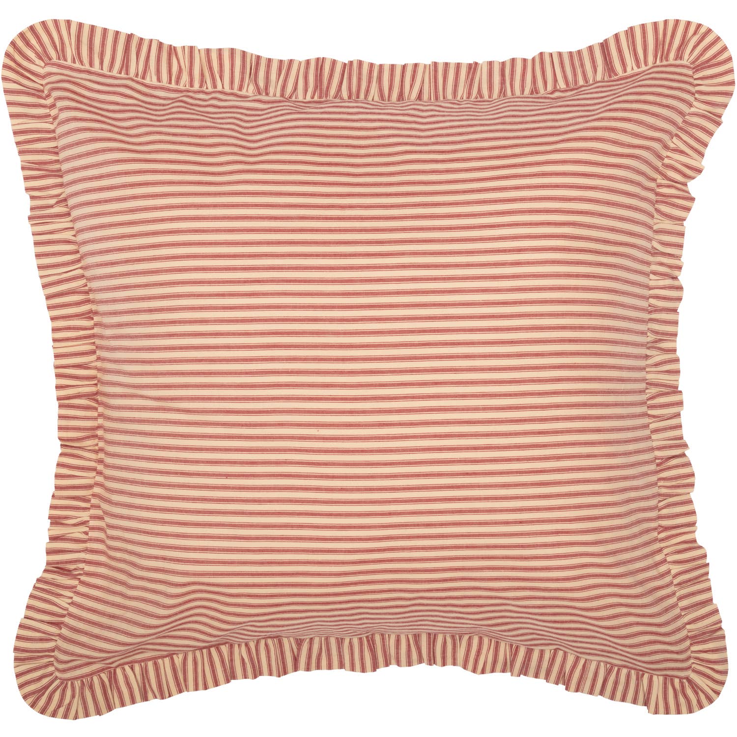 Front View Of Sawyer Mill Red Ticking Stripe Fabric Euro Sham By Belle Aura