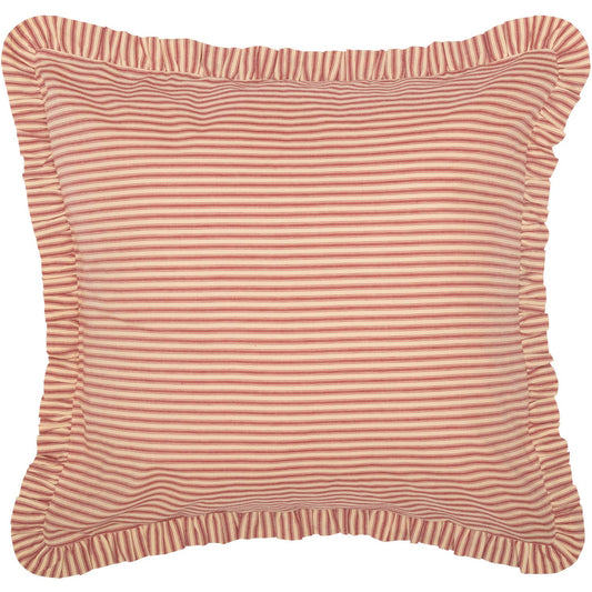 Front View Of Sawyer Mill Red Ticking Stripe Fabric Euro Sham By Belle Aura