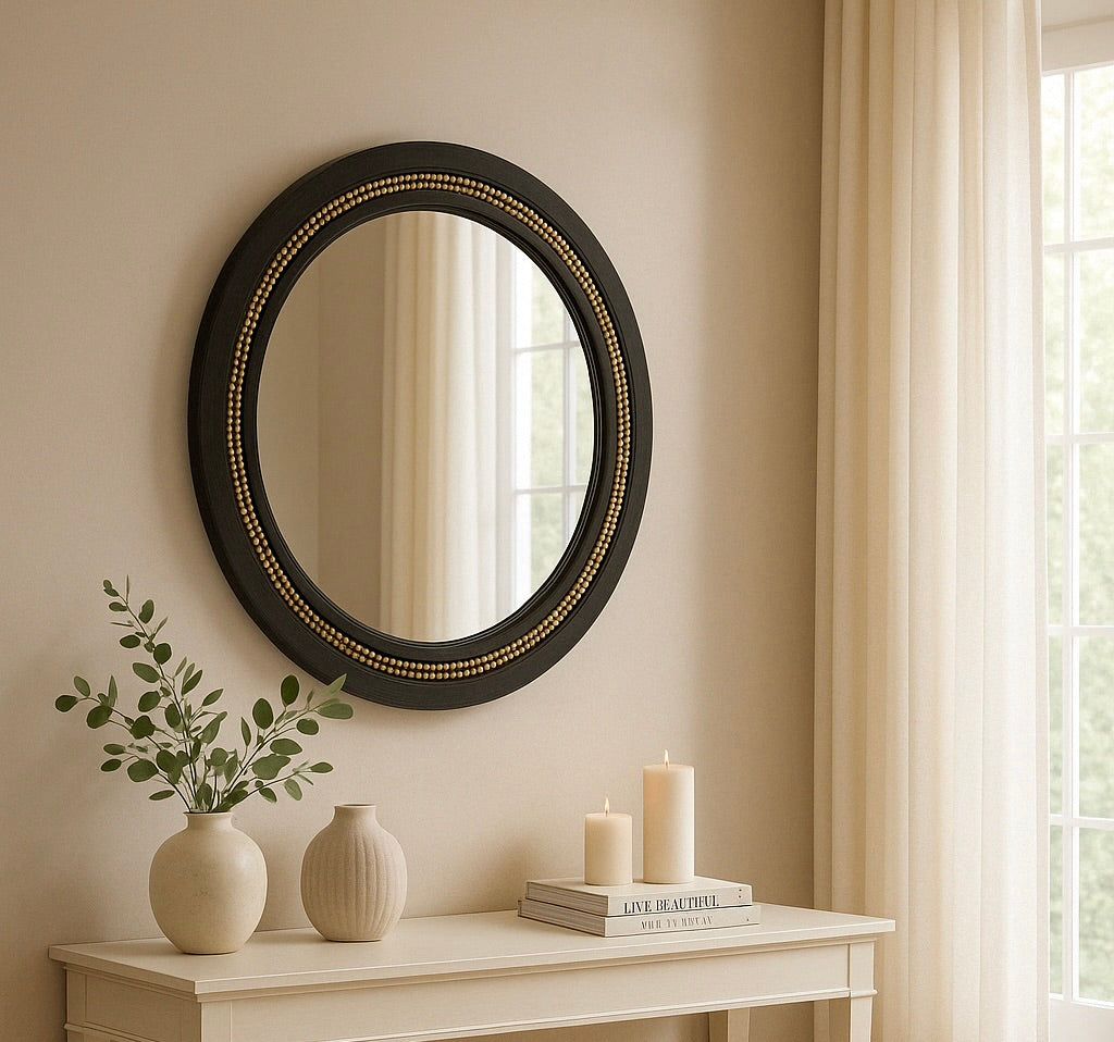 Aurelia Round Wall Mirror in Black by Belle Aura