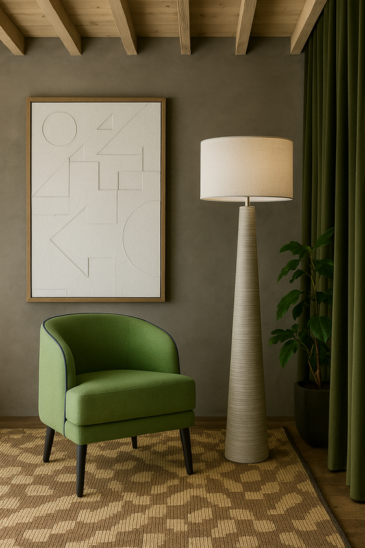 Beleza Accent Chair In Wasabi By Belle Aura - Styled Room View With Floor Lamp