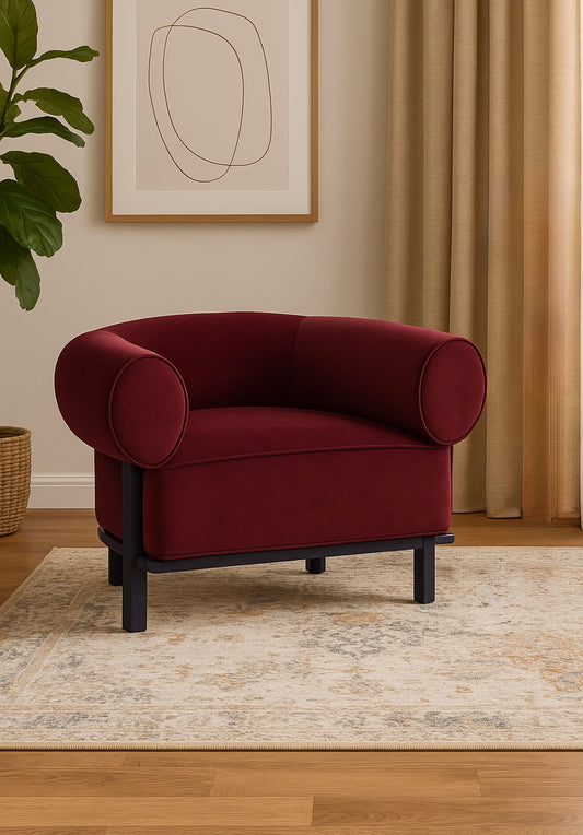 Gala Accent Chair In Cranberry By Belle Aura - Front View In Living Room