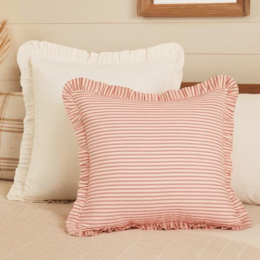Sawyer Mill Red Ticking Stripe Fabric Euro Sham With Neutral Pillows By Belle Aura