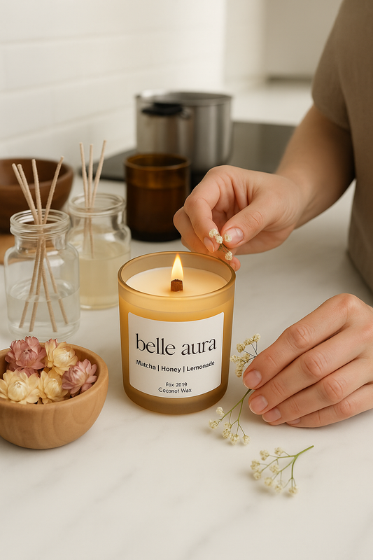 Lighting Belle Aura Handmade Candle Matcha Honey Lemonade, warm ambiance