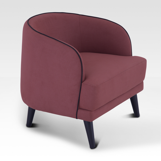 Beleza Accent Chair In Ruby Amber – Angled View Highlighting Comfortable Seating And Stylish Shape