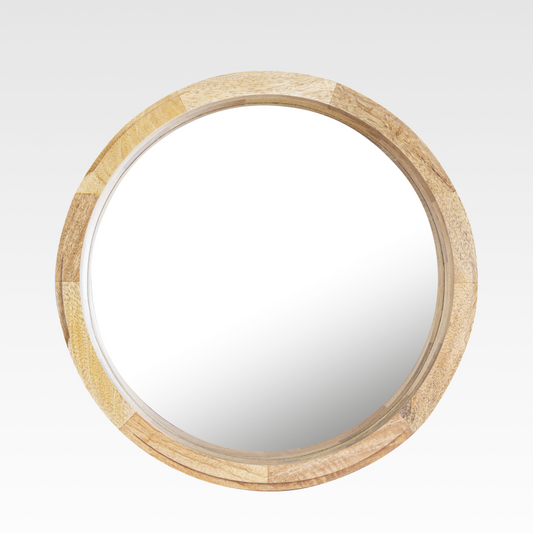 Arbor Round Wall Mirror By Bella Aura – Front View Of Elegant Round Mirror With Natural Wood Frame