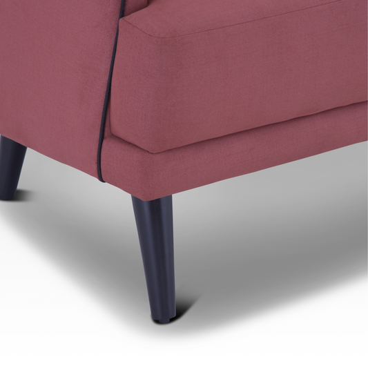 Beleza Accent Chair In Ruby Amber – Close Up Of Chair Leg With Sleek Black Finish