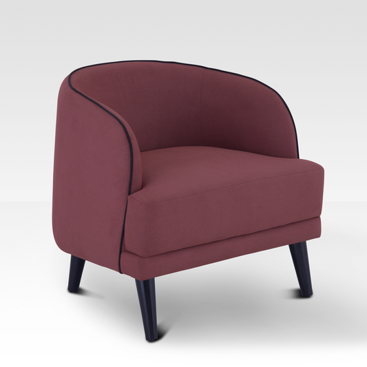 Beleza Accent Chair In Ruby Amber – Front Angle View Highlighting Plush Design And Tapered Legs