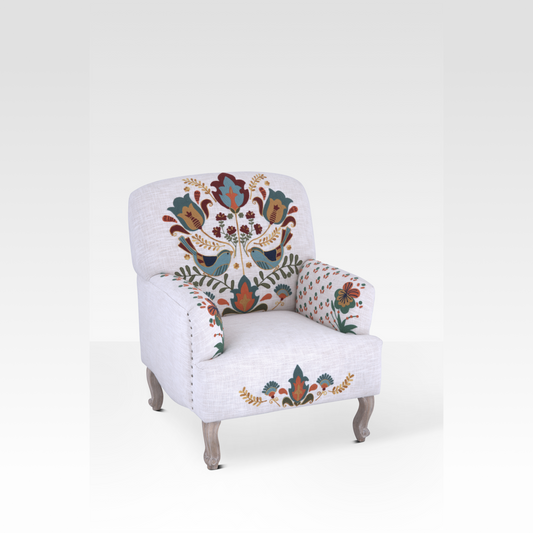 Mor Accent Chair In Birch Cream By Belle Aura, Front Angled View