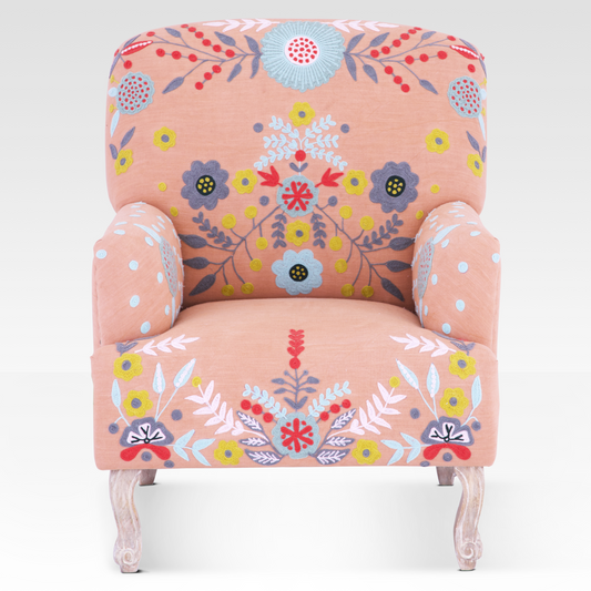 Unik Accent Chair in Burnt Peach by Belle Aura, Full Frontal View.