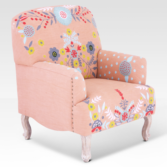 Unik Accent Chair in Burnt Peach by Belle Aura, Angled View From The Side.