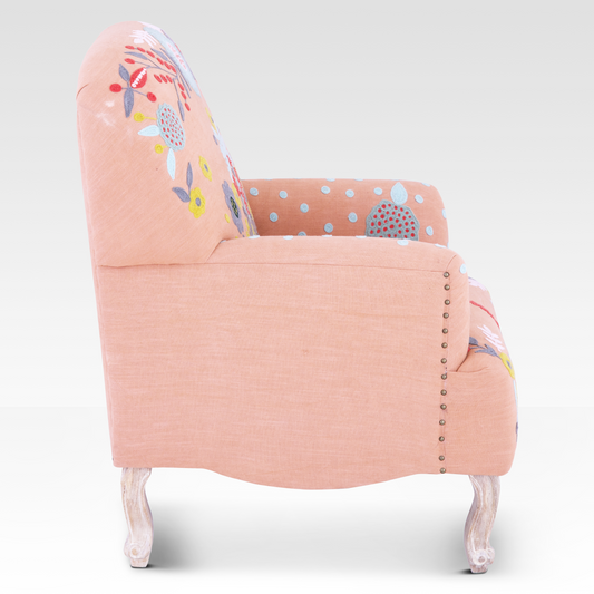 Unik Accent Chair in Burnt Peach by Belle Aura, Back View.