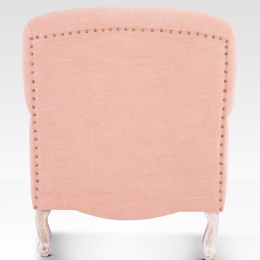 Back Of The Unik Accent Chair in Burnt Peach by Belle Aura, Showing Nailhead Trim Detail.