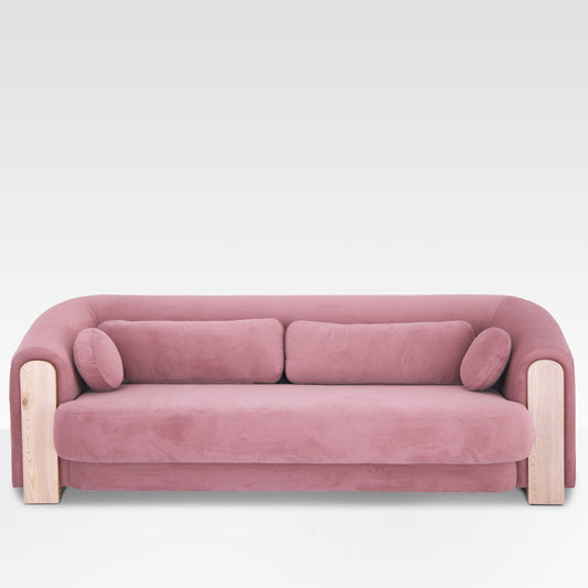 Front View Of Mitda Sofa In Coral Blush By Belle Aura