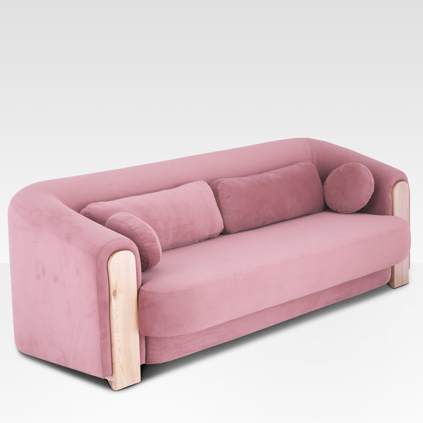 Angled view of Mitda Sofa in Coral Blush
