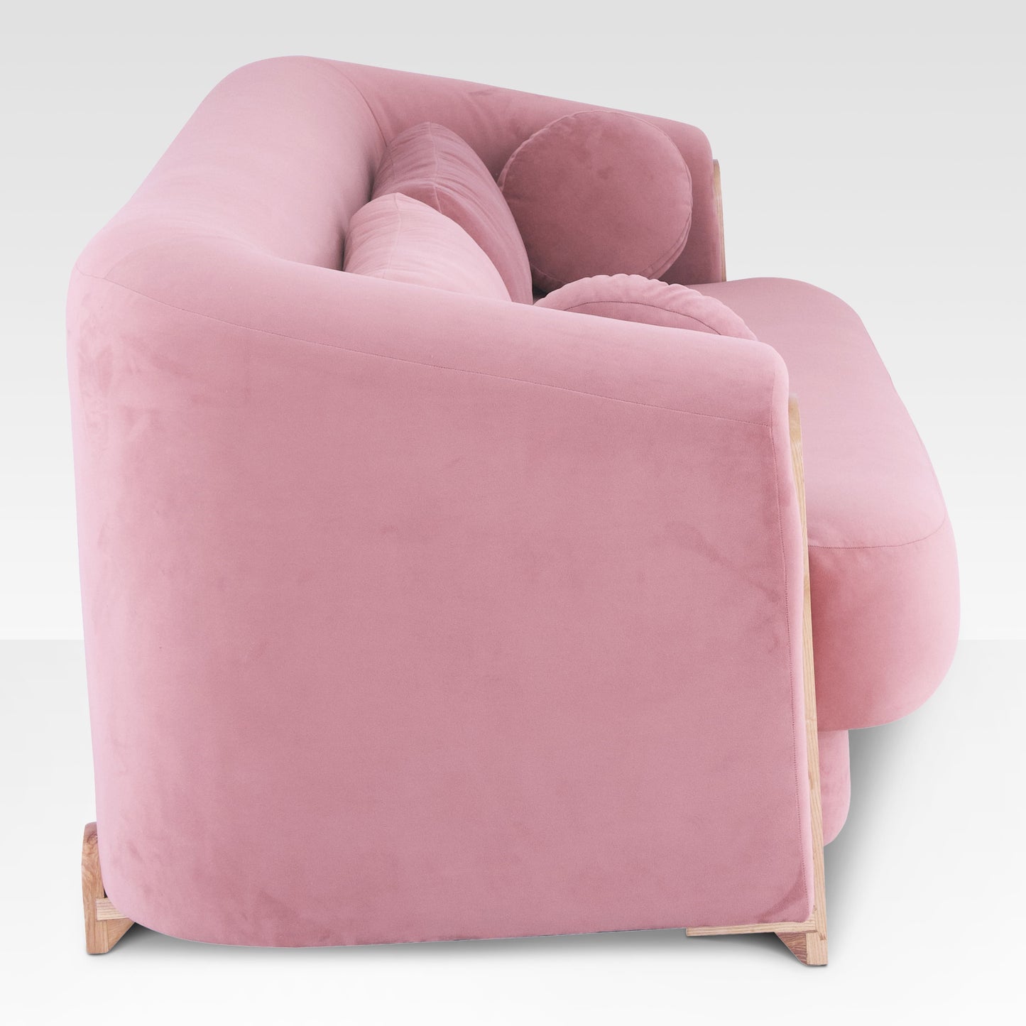 Side view of Mitda Sofa in Coral Blush by Belle Aura