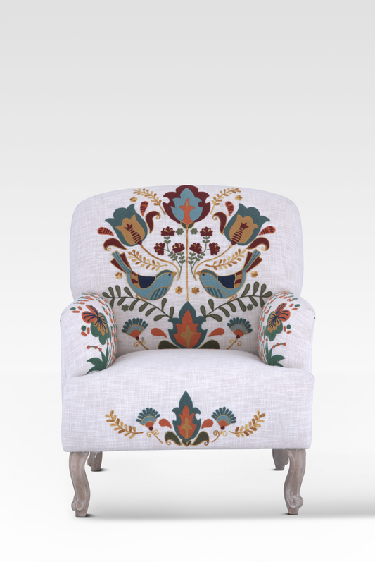 Mor Accent Chair In Birch Cream By Belle Aura, Full Frontal View