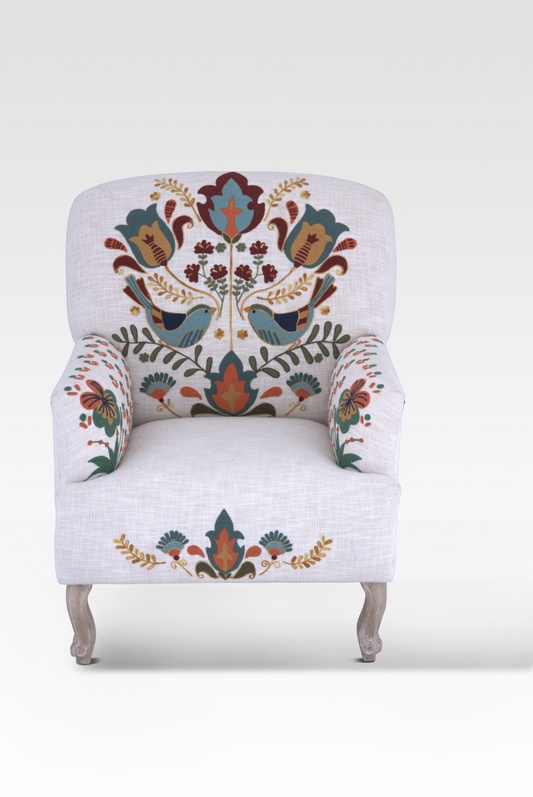 Mor Accent Chair In Birch Cream By Belle Aura, Slight Angled Front View