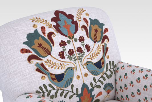 Close-Up Of The Back Pattern Detail On The Mor Accent Chair In Birch Cream By Belle Aura