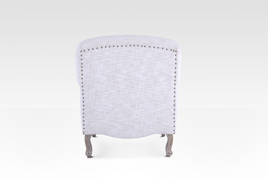 Mor Accent Chair In Birch Cream By Belle Aura, Back View Showing Tufting
