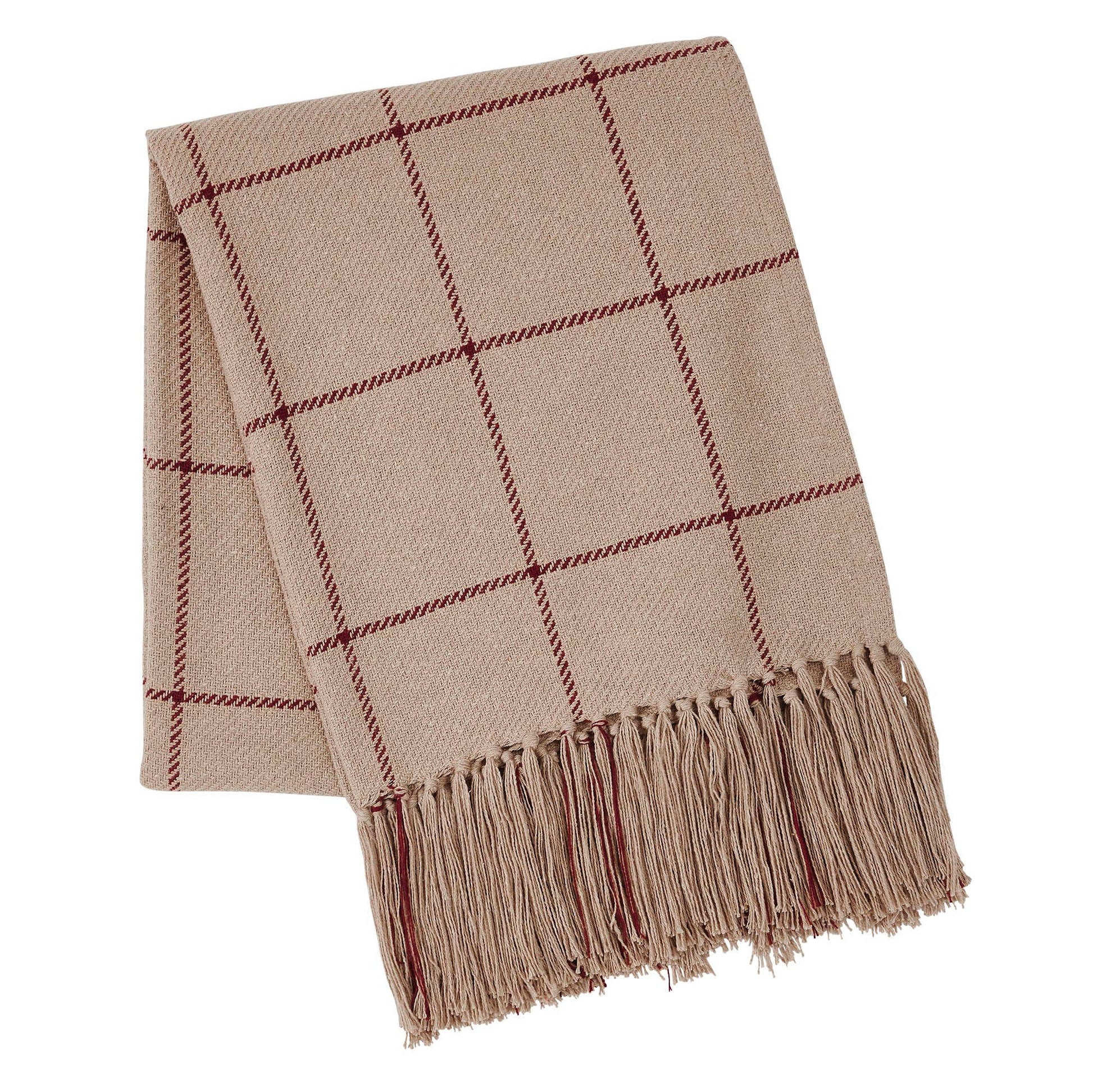 Beige Windowpane Woven Throw Folded Display Showing Windowpane Pattern By Belle Aura
