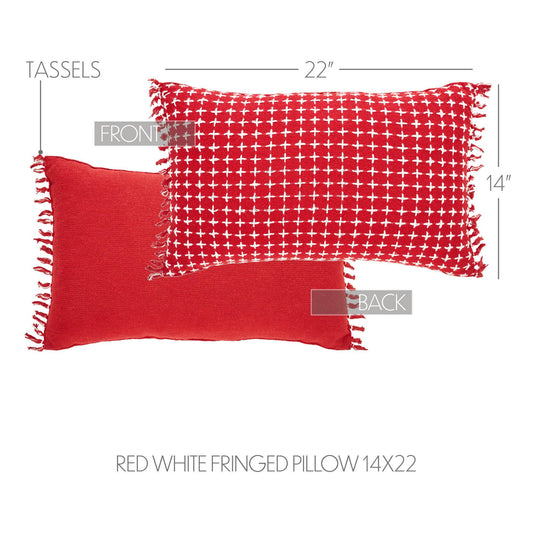 Gallen Red White Pillow Fringed