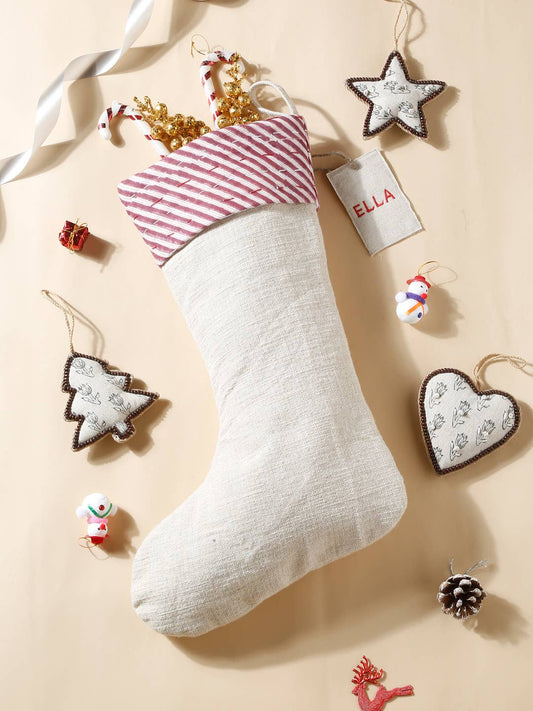 Handcrafted Linen Christmas Stocking