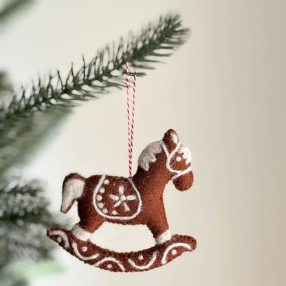 Handcrafted Felt Gingerbread Rocking Horse Ornament