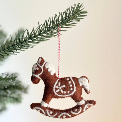 Handcrafted Felt Gingerbread Rocking Horse Ornament