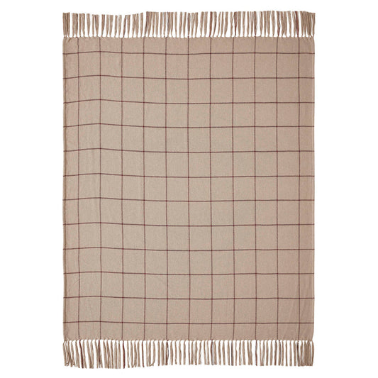 Beige Windowpane Woven Throw Folded With Fringe Detail By Belle Aura
