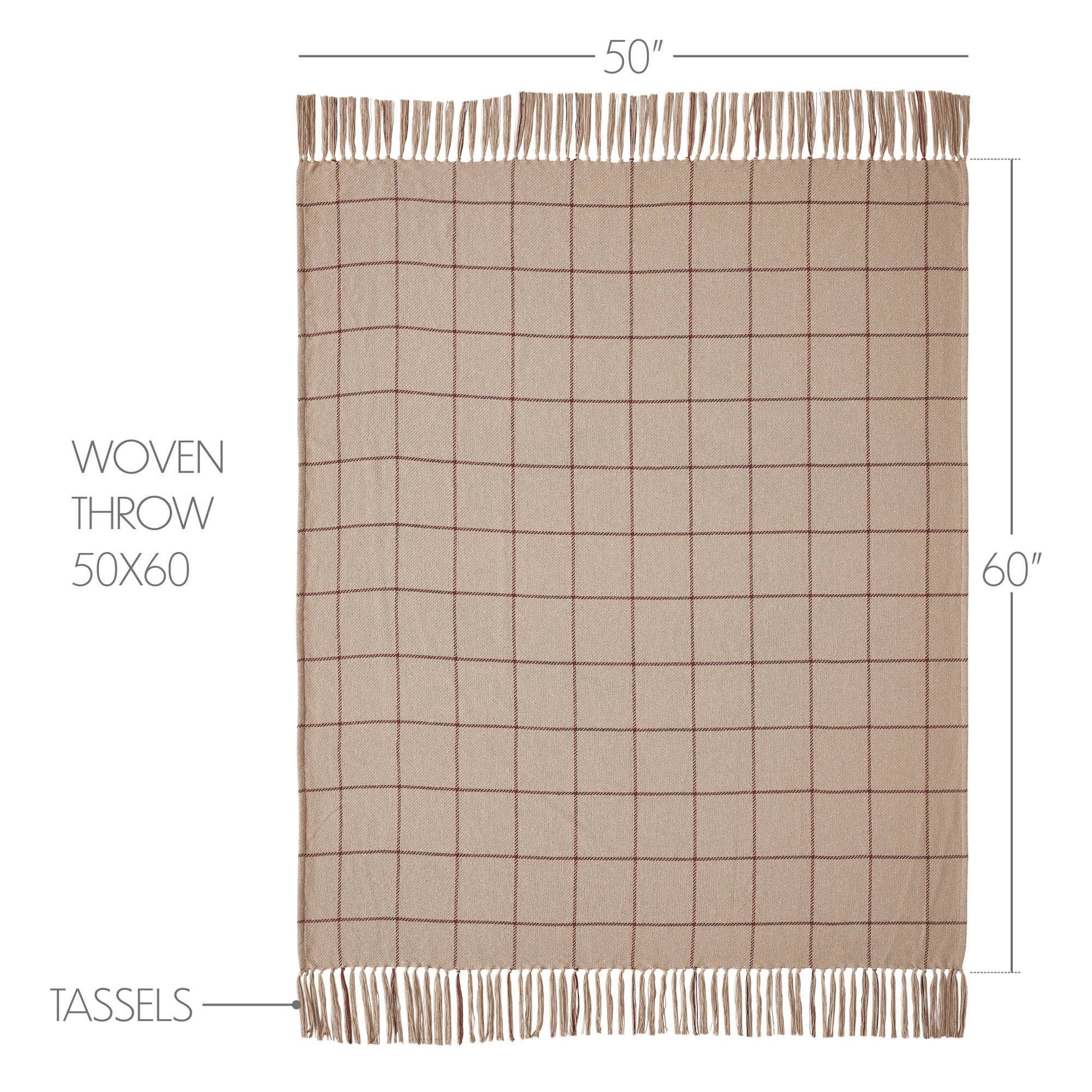 Beige Windowpane Woven Throw Flat Lay Showing Woven Texture And Fringe By Belle Aura