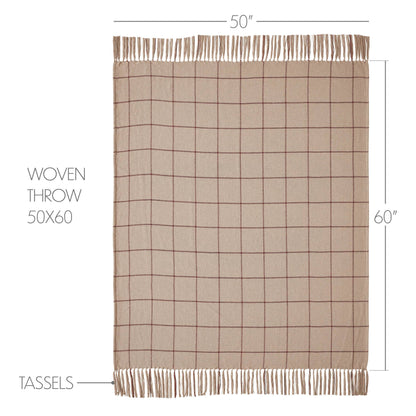Beige Windowpane Woven Throw Flat Lay Showing Woven Texture And Fringe By Belle Aura