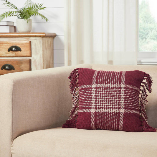 Eston Burgundy Tan Plaid Pillow by Belle Aura