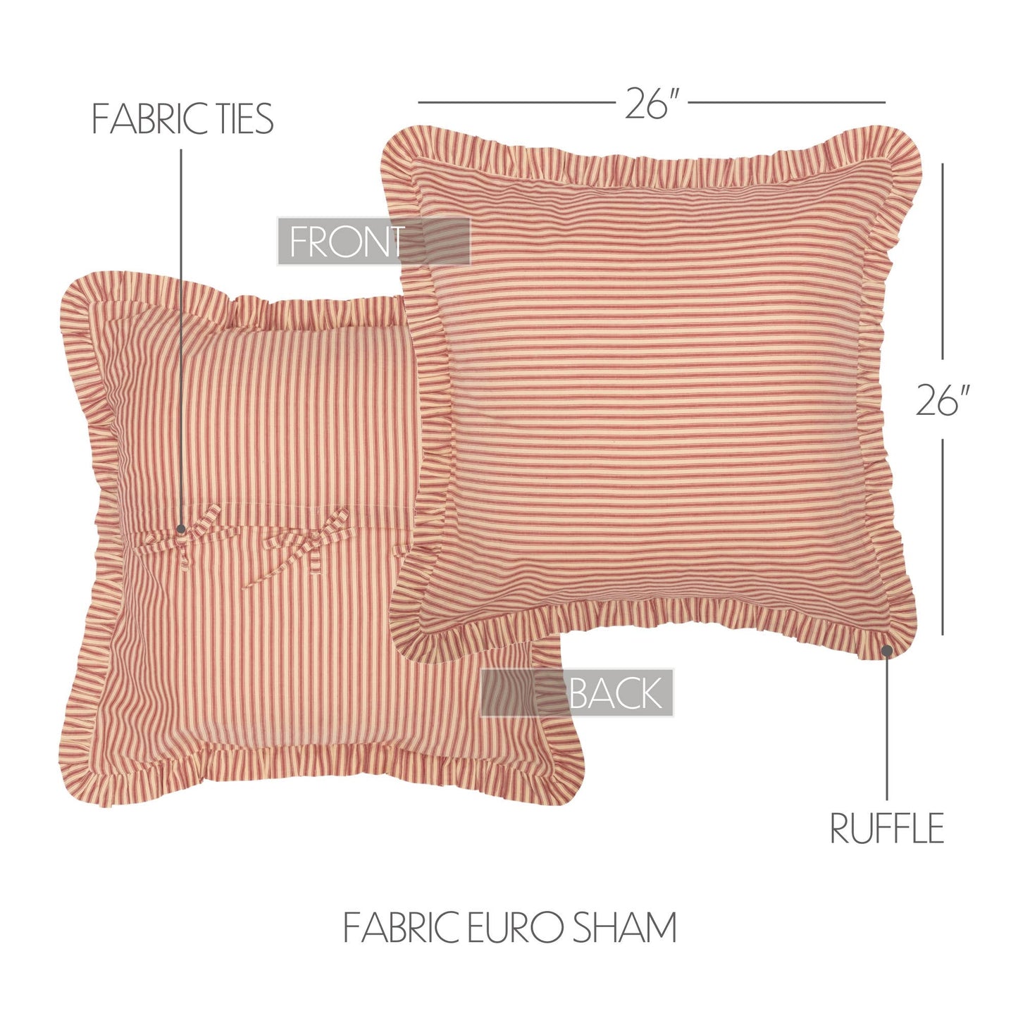 Sawyer Mill Red Ticking Stripe Fabric Euro Sham