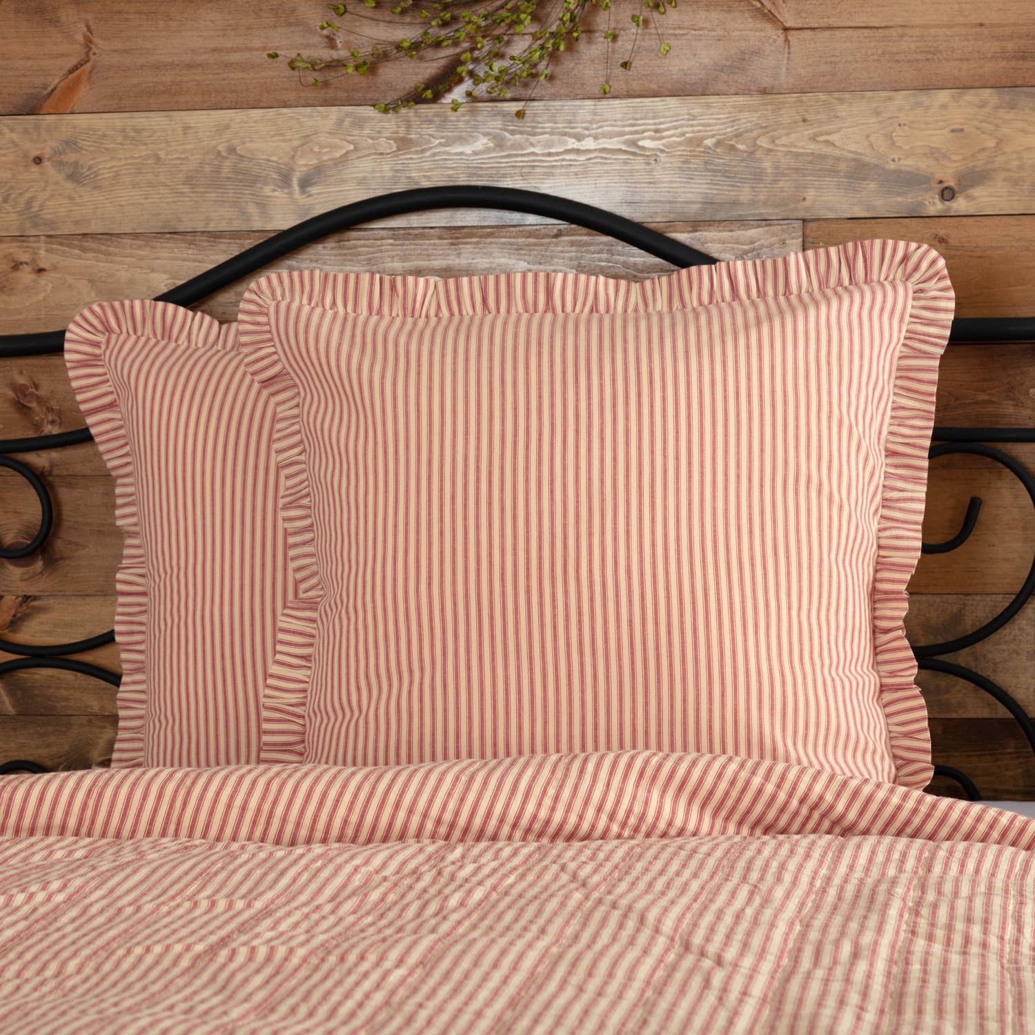 Sawyer Mill Red Ticking Stripe Fabric Euro Sham On Bedding By Belle Aura